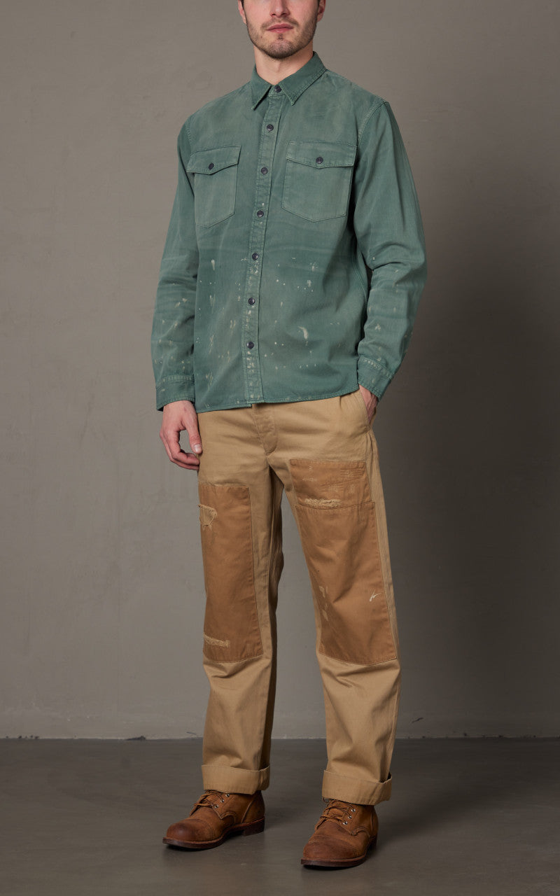 RRL Distressed Twill Workshirt Service Green