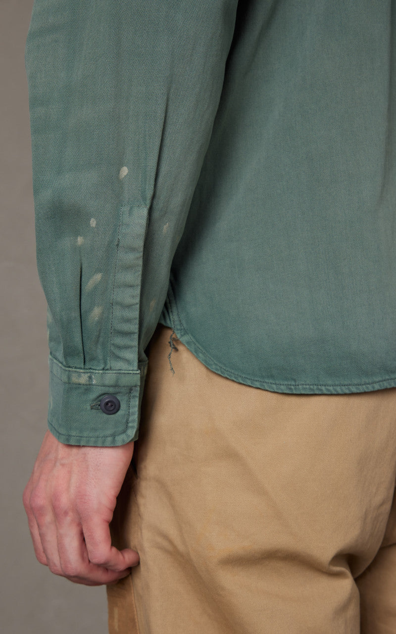 RRL Distressed Twill Workshirt Service Green