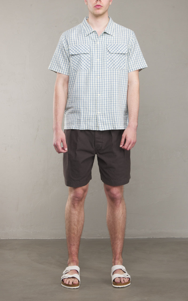 RRL Checked Cotton-Linen Camp Shirt Indigo/Cream
