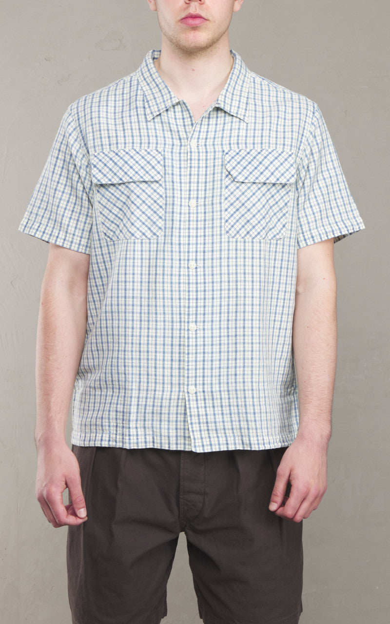 RRL Checked Cotton-Linen Camp Shirt Indigo/Cream