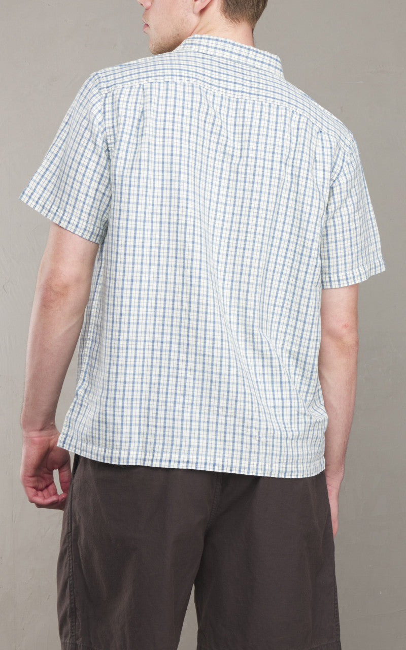 RRL Checked Cotton-Linen Camp Shirt Indigo/Cream