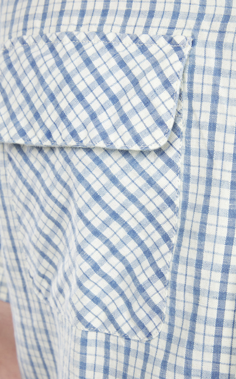 RRL Checked Cotton-Linen Camp Shirt Indigo/Cream