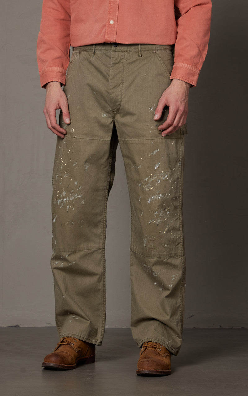 RRL Distressed Herringbone Carpenter Trouser Olive
