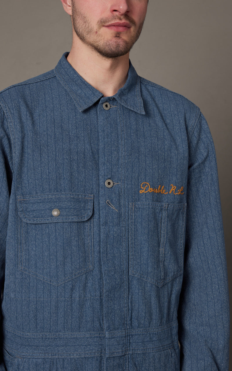 RRL Embroidered Jaspe Twill Coverall Navy/White