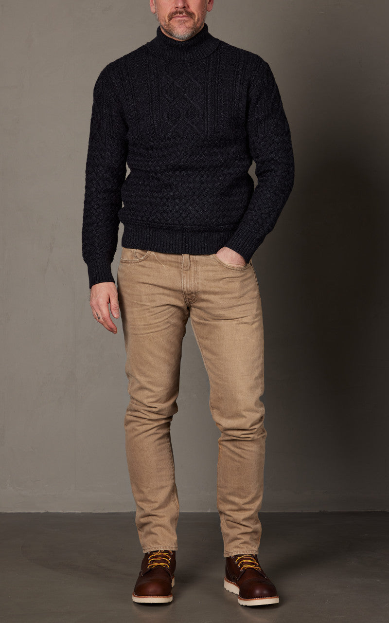 RRL Cotton-Wool Mockneck Jumper Black Heather