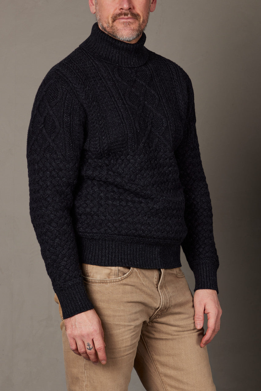 RRL Cotton-Wool Mockneck Jumper Black Heather