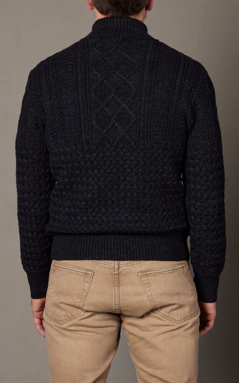 RRL Cotton-Wool Mockneck Jumper Black Heather
