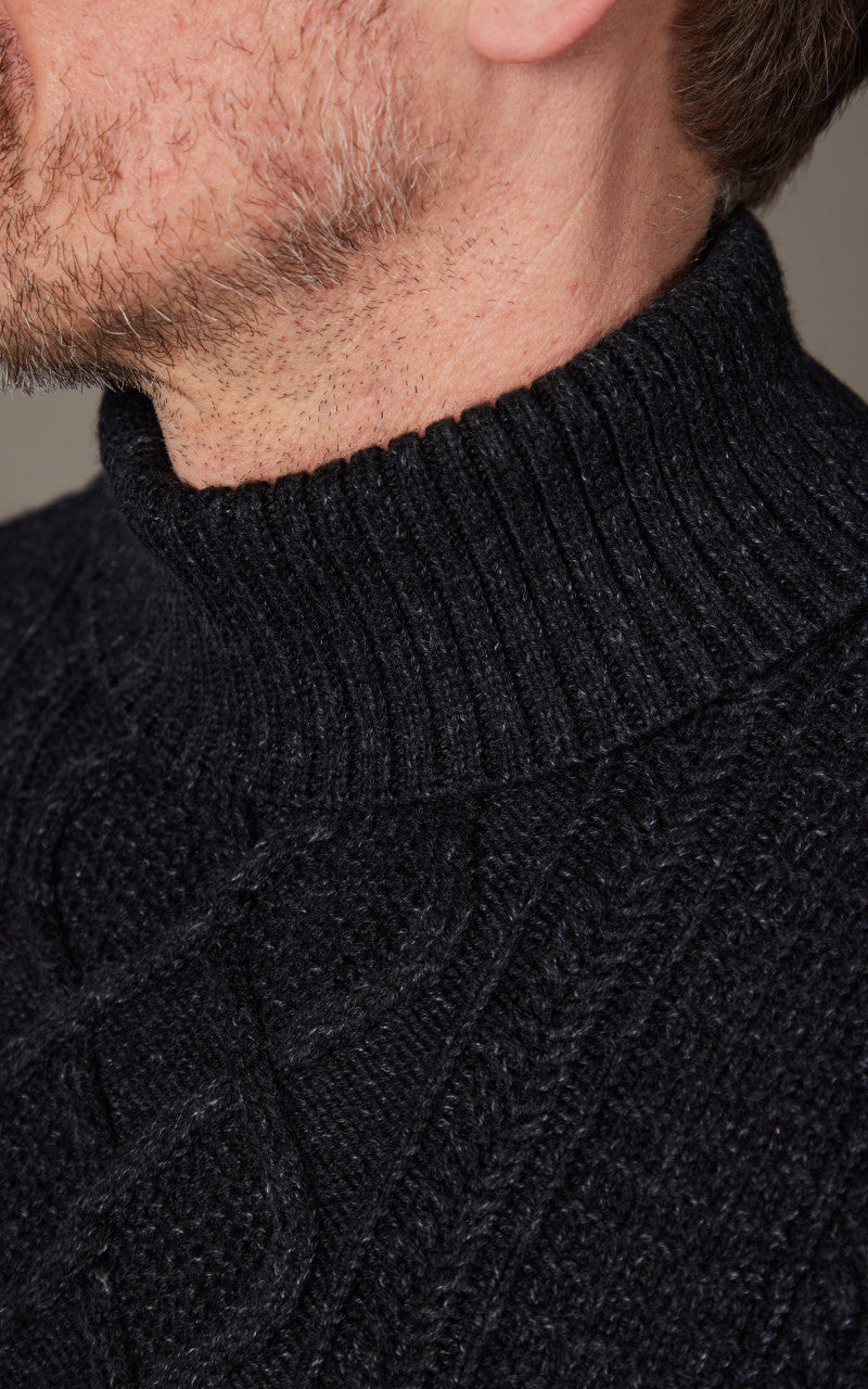 RRL Cotton-Wool Mockneck Jumper Black Heather