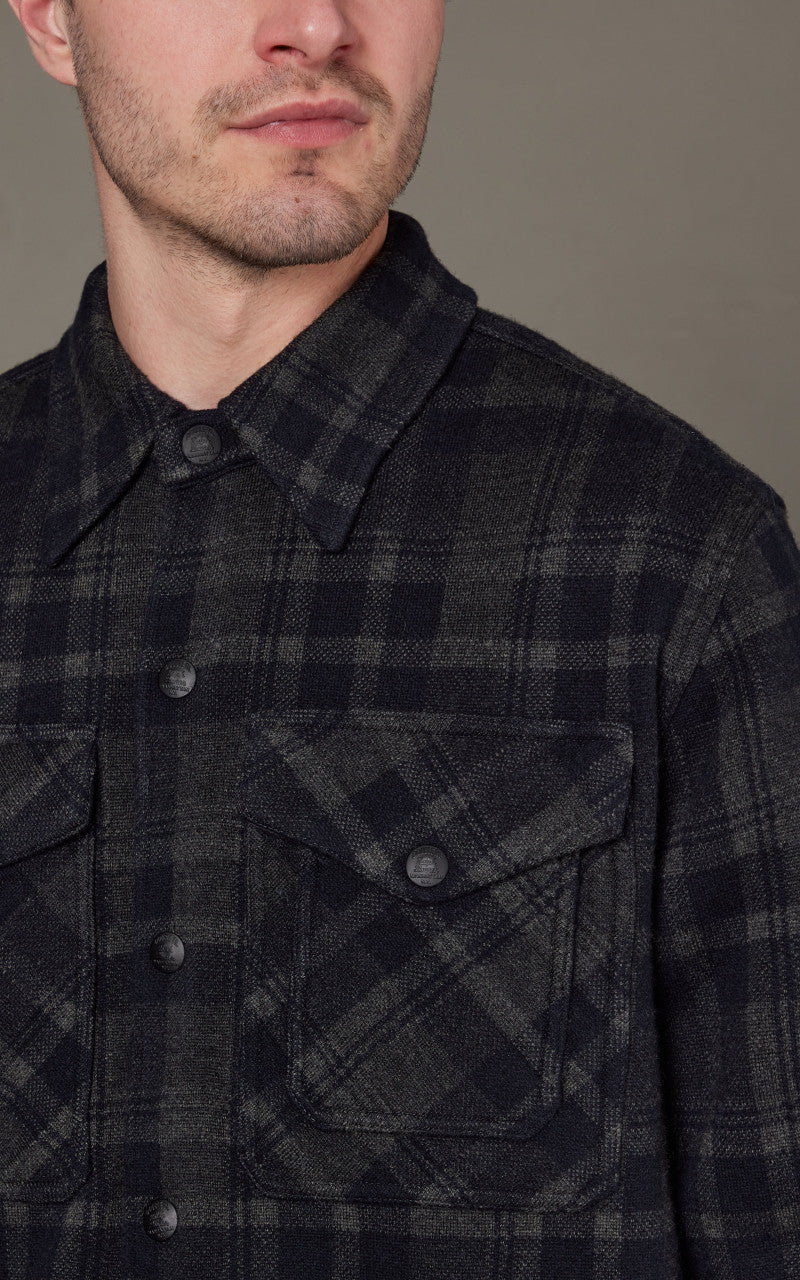 RRL Plaid Wool Workshirt Jumper Navy/Black