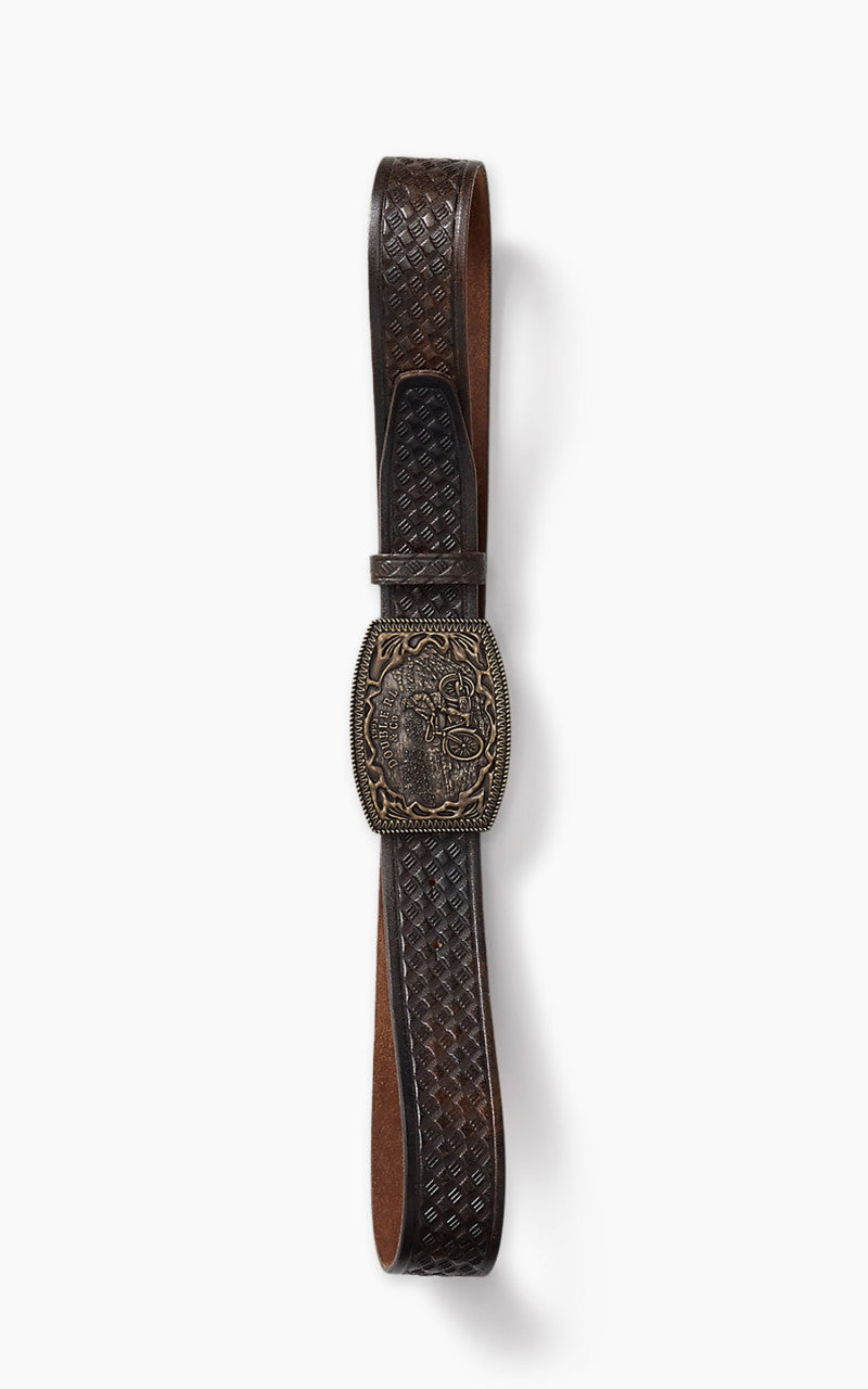 RRL Basket-Weave-Embossed Leather Belt Black/Vintage Brass