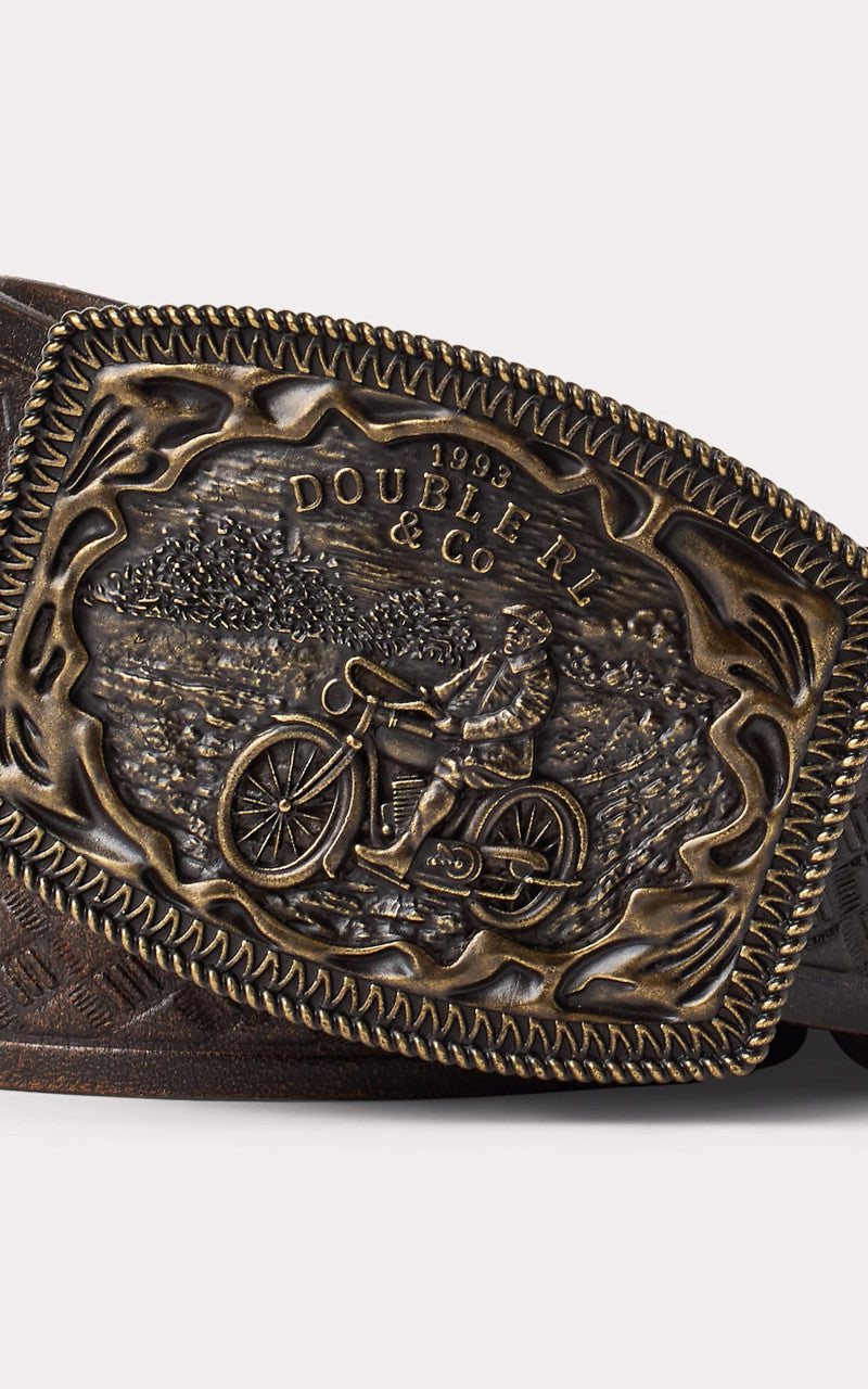 RRL Basket-Weave-Embossed Leather Belt Black/Vintage Brass