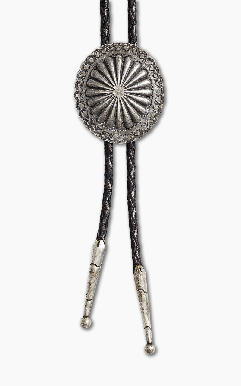 RRL Braided Leather Bolo Tie Black/Silver