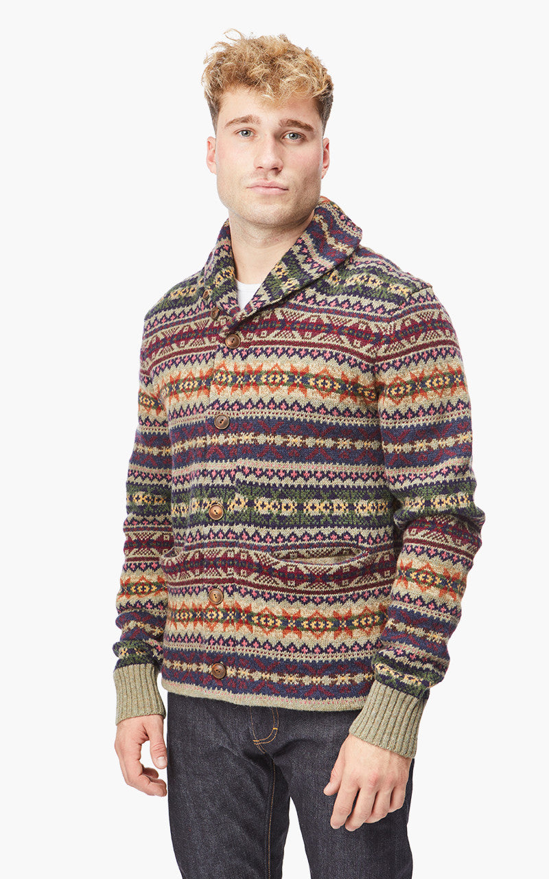 RRL Fairisle Shawl Collar Cardigan Brown/Multi
