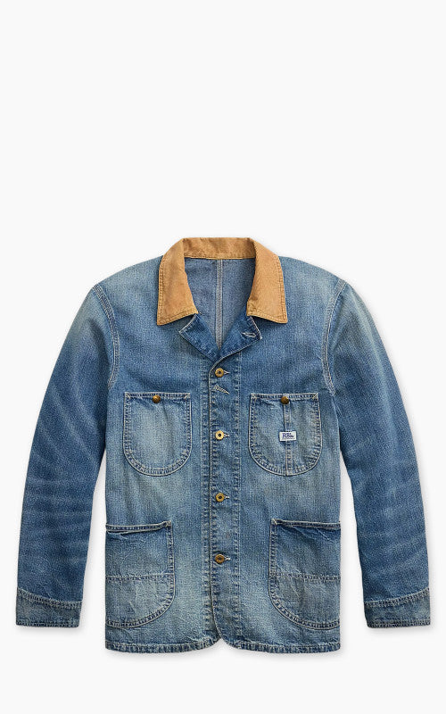 RRL Stockton Corduroy-Collar Indigo Denim Jacket Wrightsville Wash