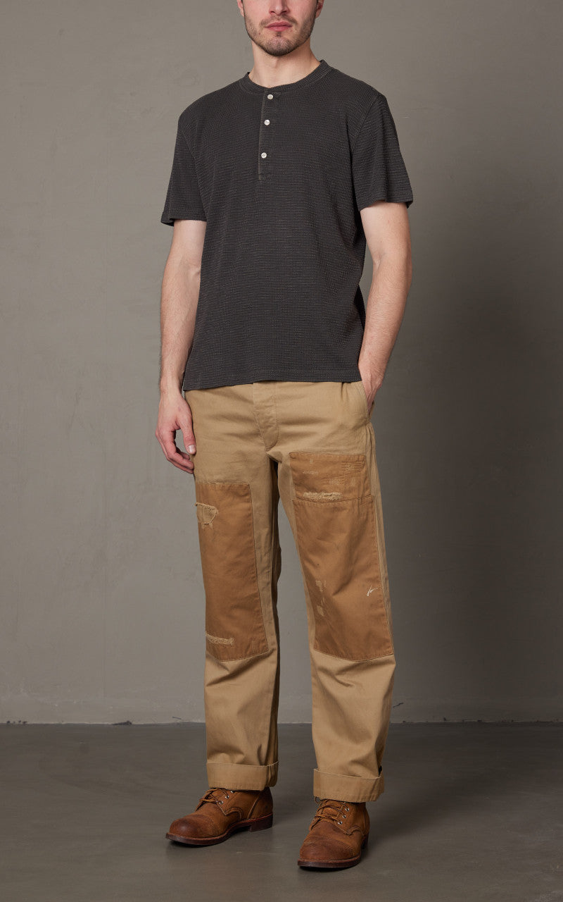 RRL Waffle-Knit Henley Shirt Faded Black Canvas