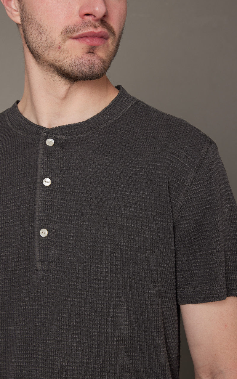 RRL Waffle-Knit Henley Shirt Faded Black Canvas