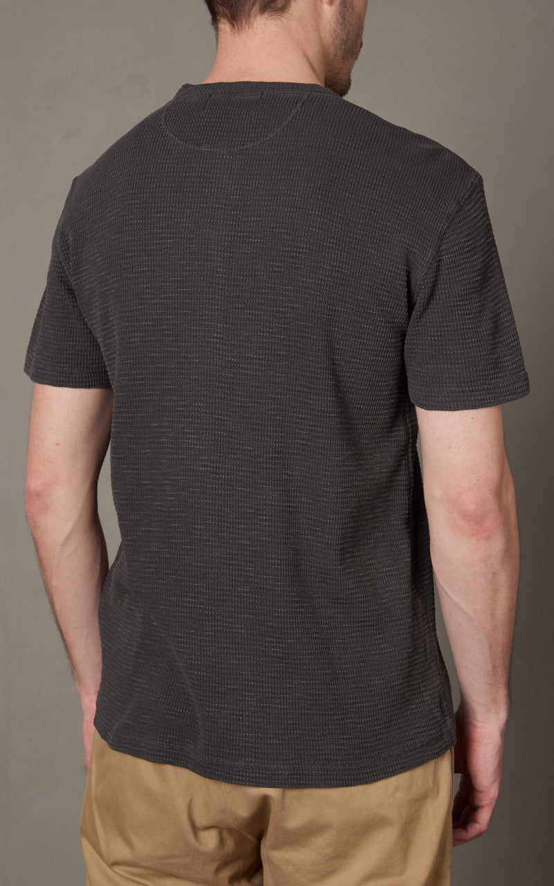 RRL Waffle-Knit Henley Shirt Faded Black Canvas