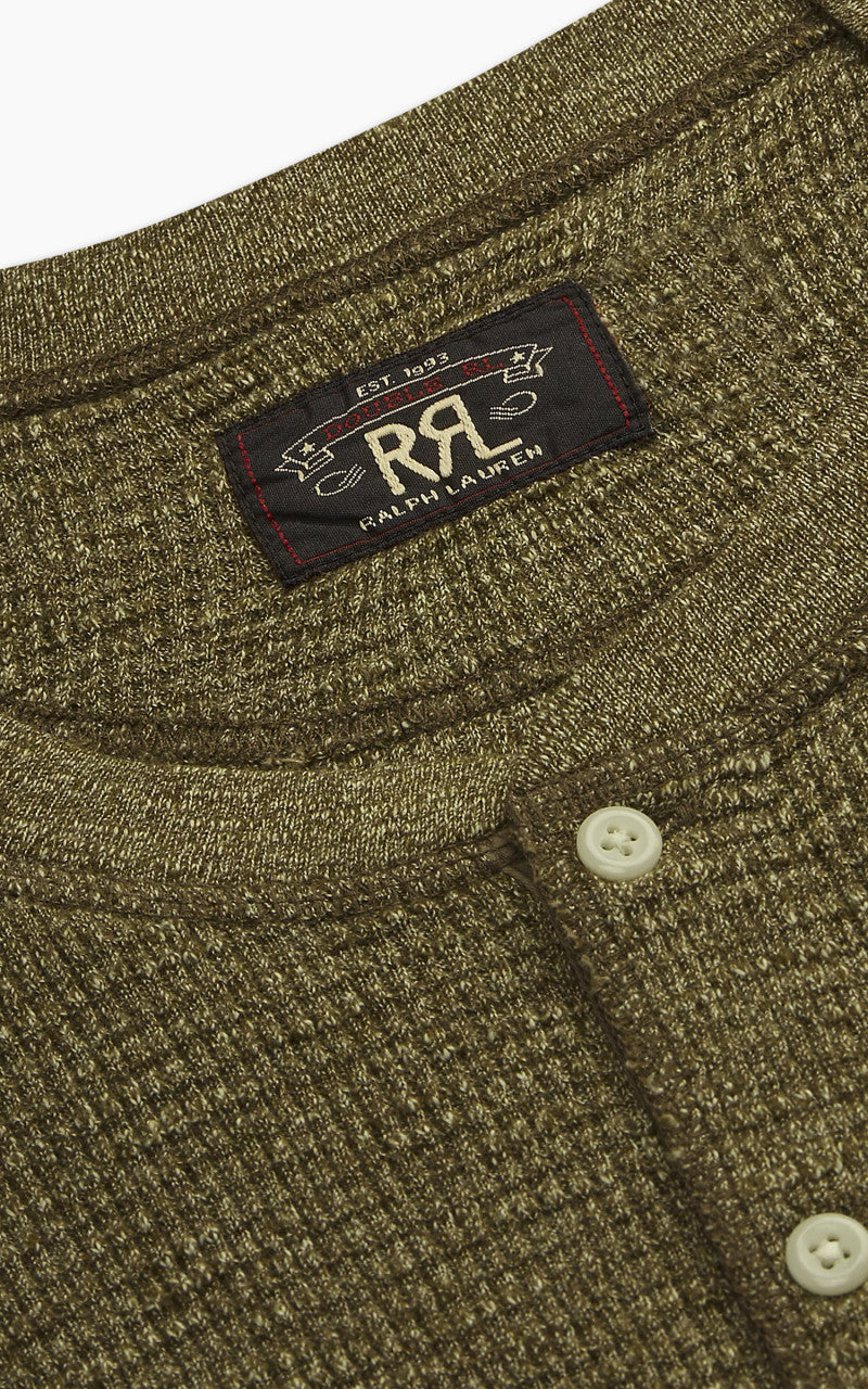 RRL Waffle-Knit Henley Shirt Olive Heather