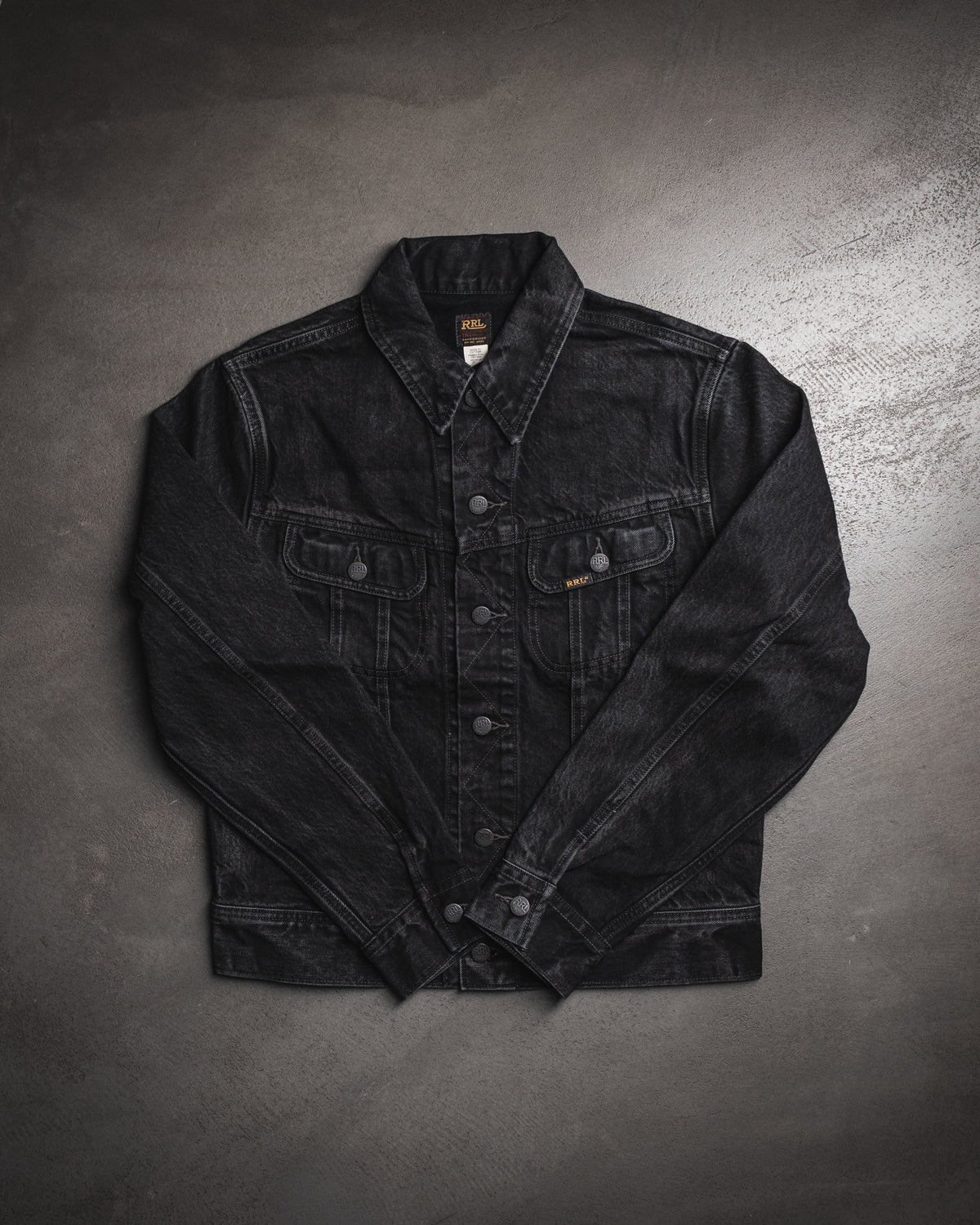 RRL Lot 271 Denim Trucker Jacket Worn In Black Wash