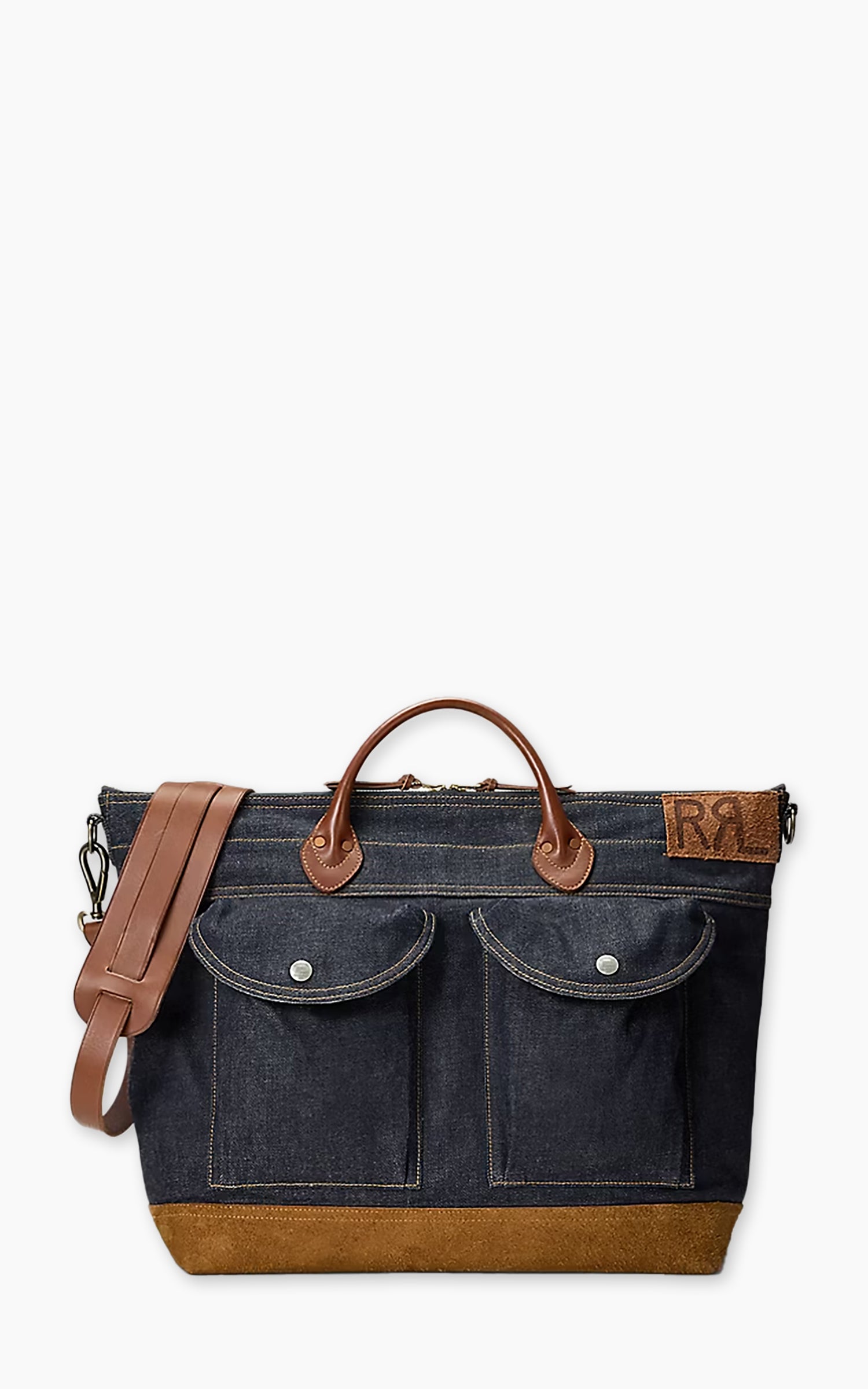 RRL Dayton Leather-Trim Denim Tote Indigo/Brown