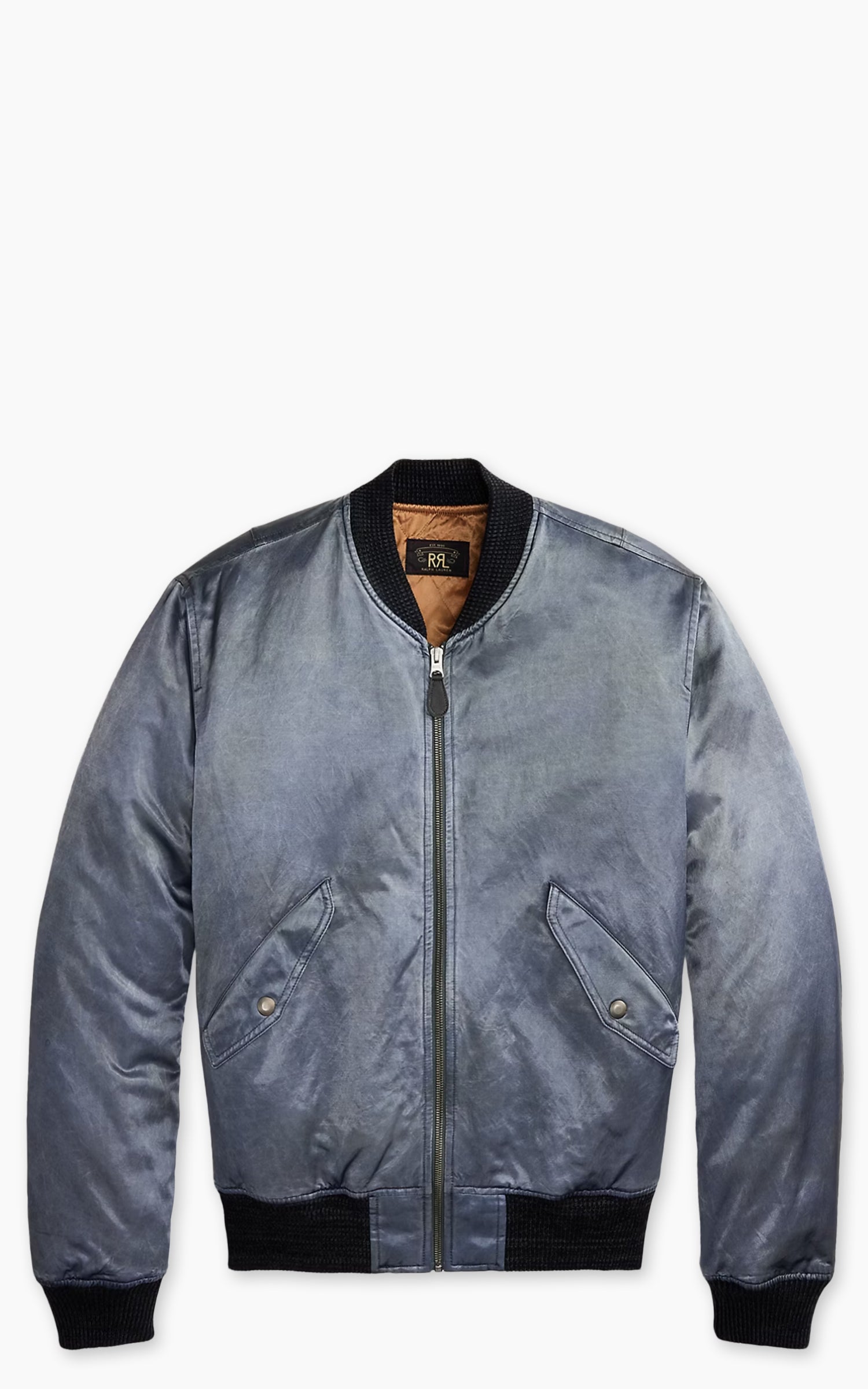 RRL Embroidered Satin Flight Jacket Vintage Blue