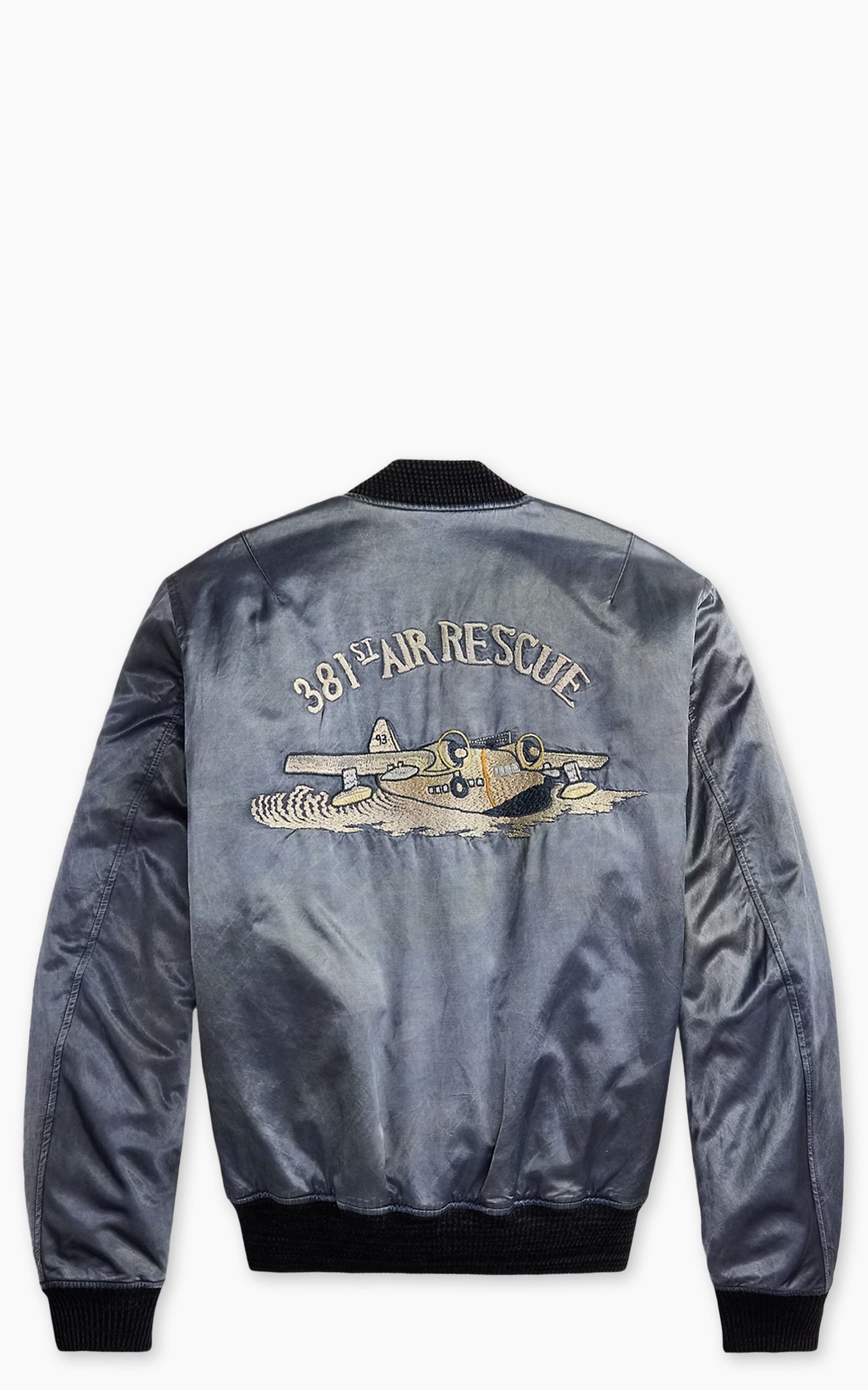 RRL Embroidered Satin Flight Jacket Vintage Blue