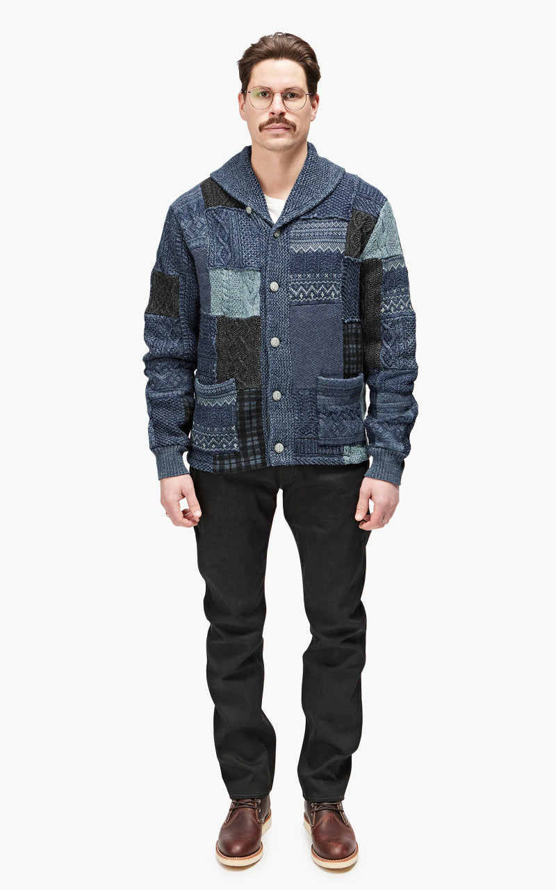 RRL Patchwork Shawl Collar Cardigan Indigo Blue