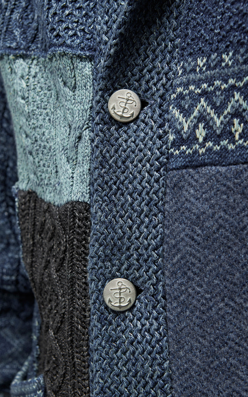 RRL Patchwork Shawl Collar Cardigan Indigo Blue