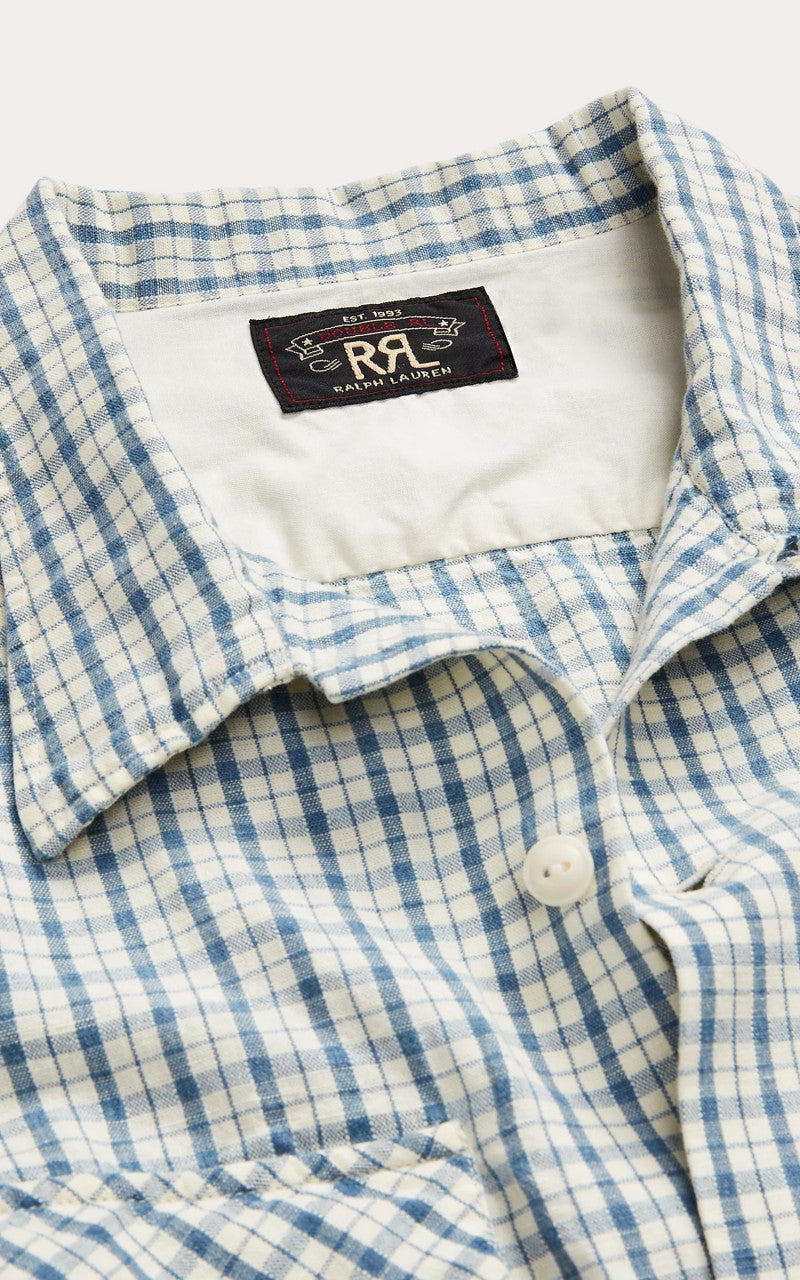 RRL Checked Cotton-Linen Camp Shirt Indigo/Cream