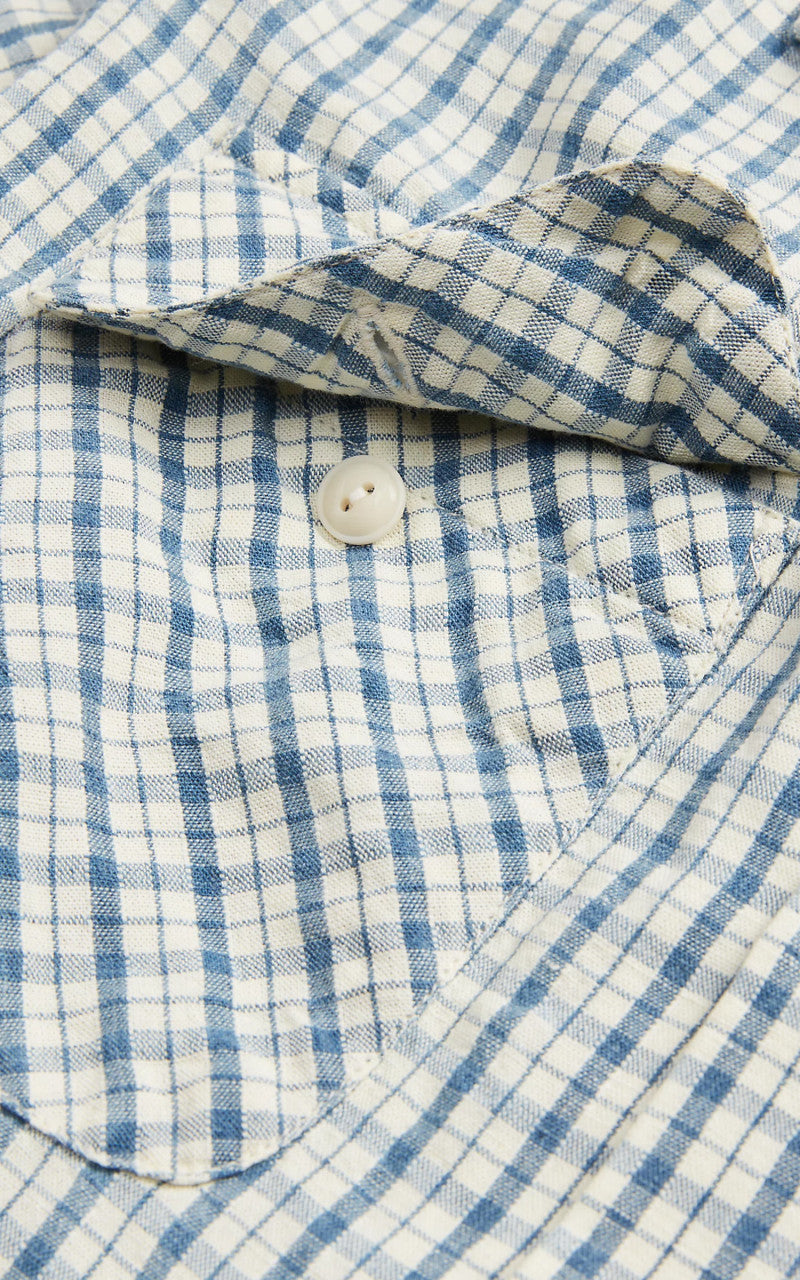 RRL Checked Cotton-Linen Camp Shirt Indigo/Cream