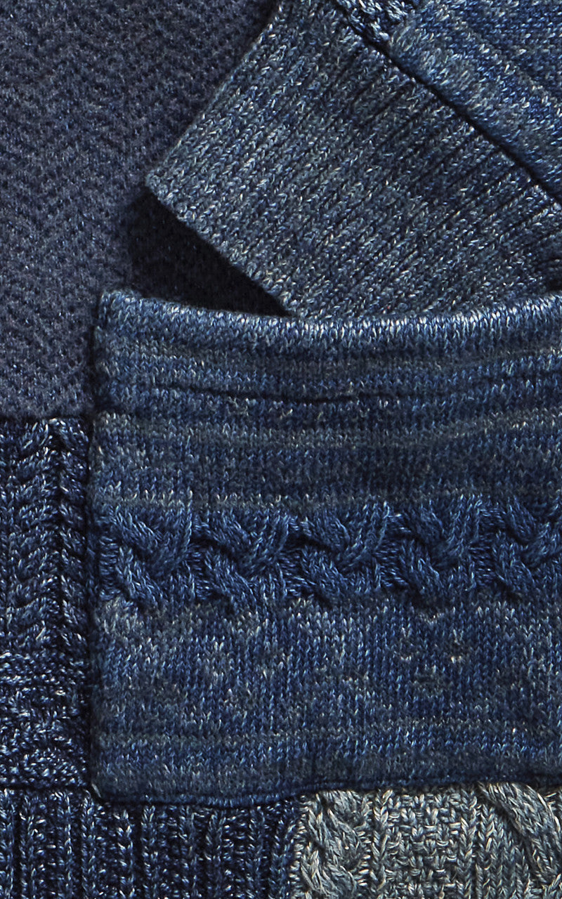 RRL Patchwork Shawl Collar Cardigan Indigo Blue