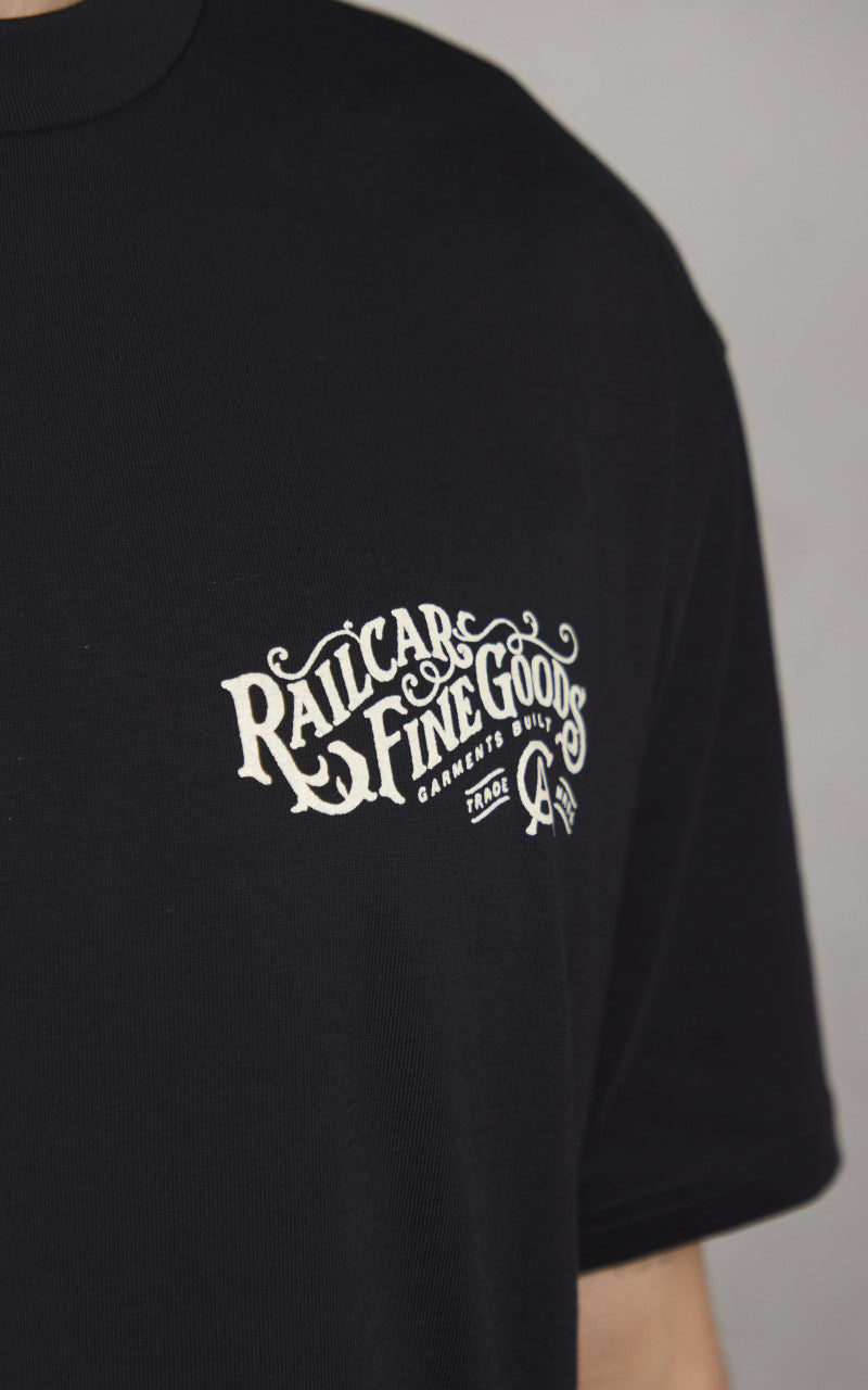 Railcar Fine Goods Typography Logo Tee Black