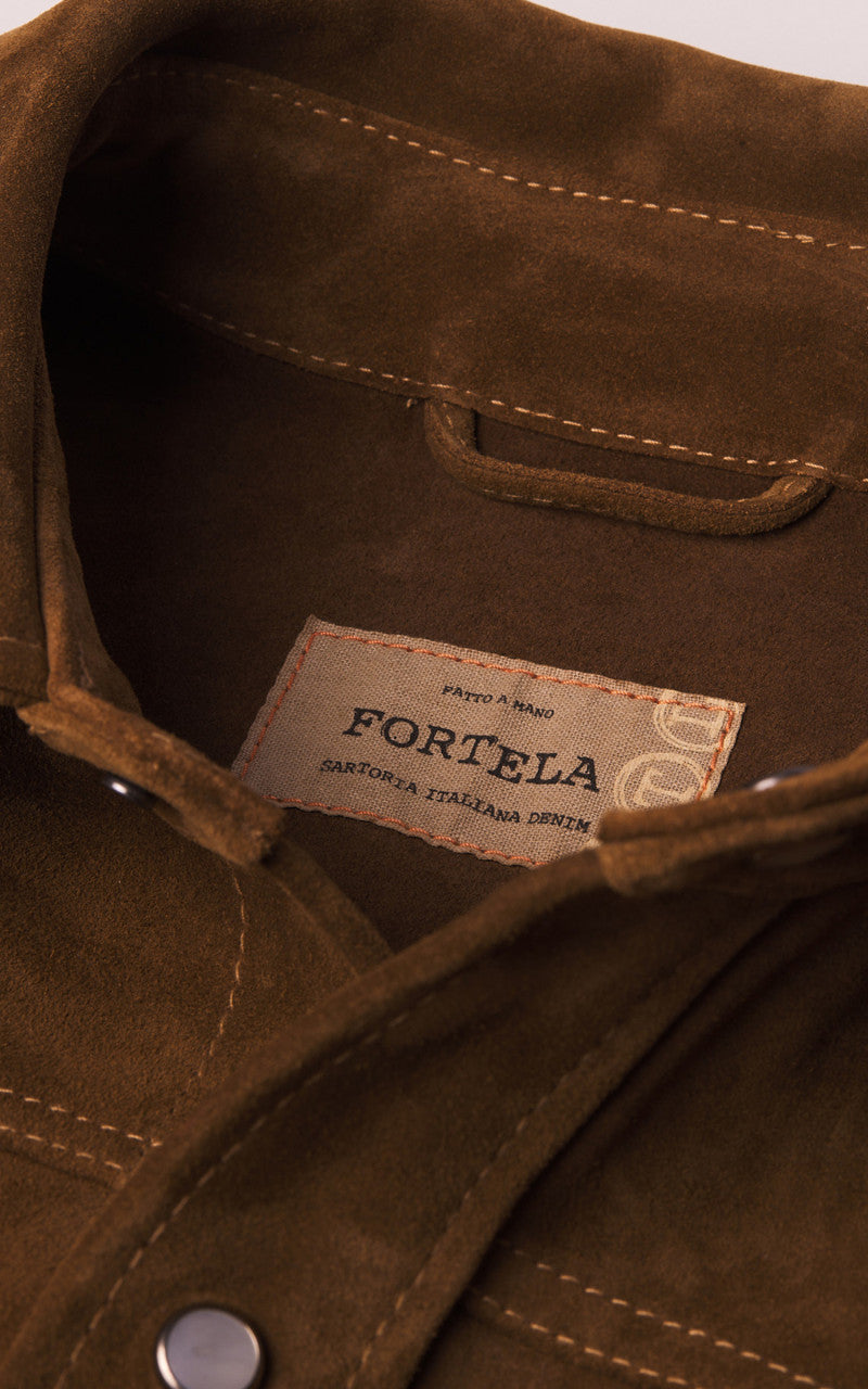 Fortela Ranch Western Suede Shirt Jacket Brown