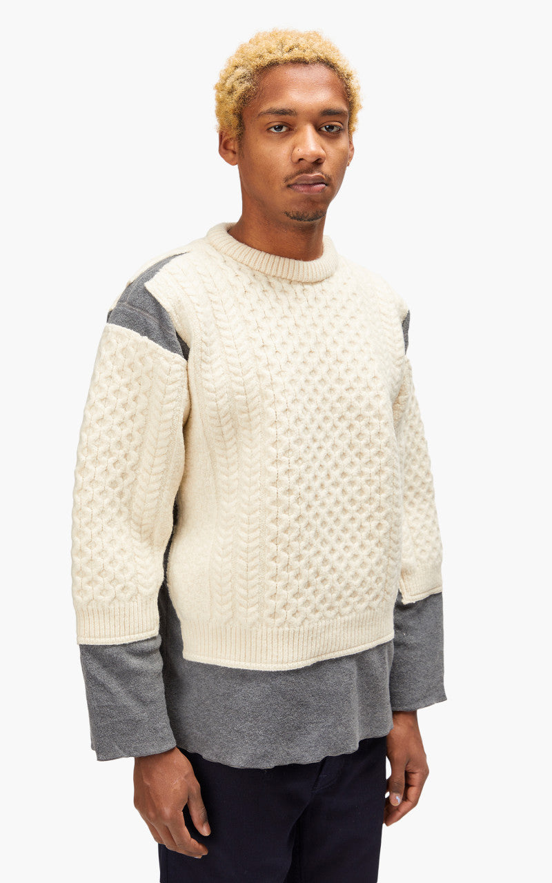 Needles Rebuild by Needles Fisherman Sweater Covered Grey Small