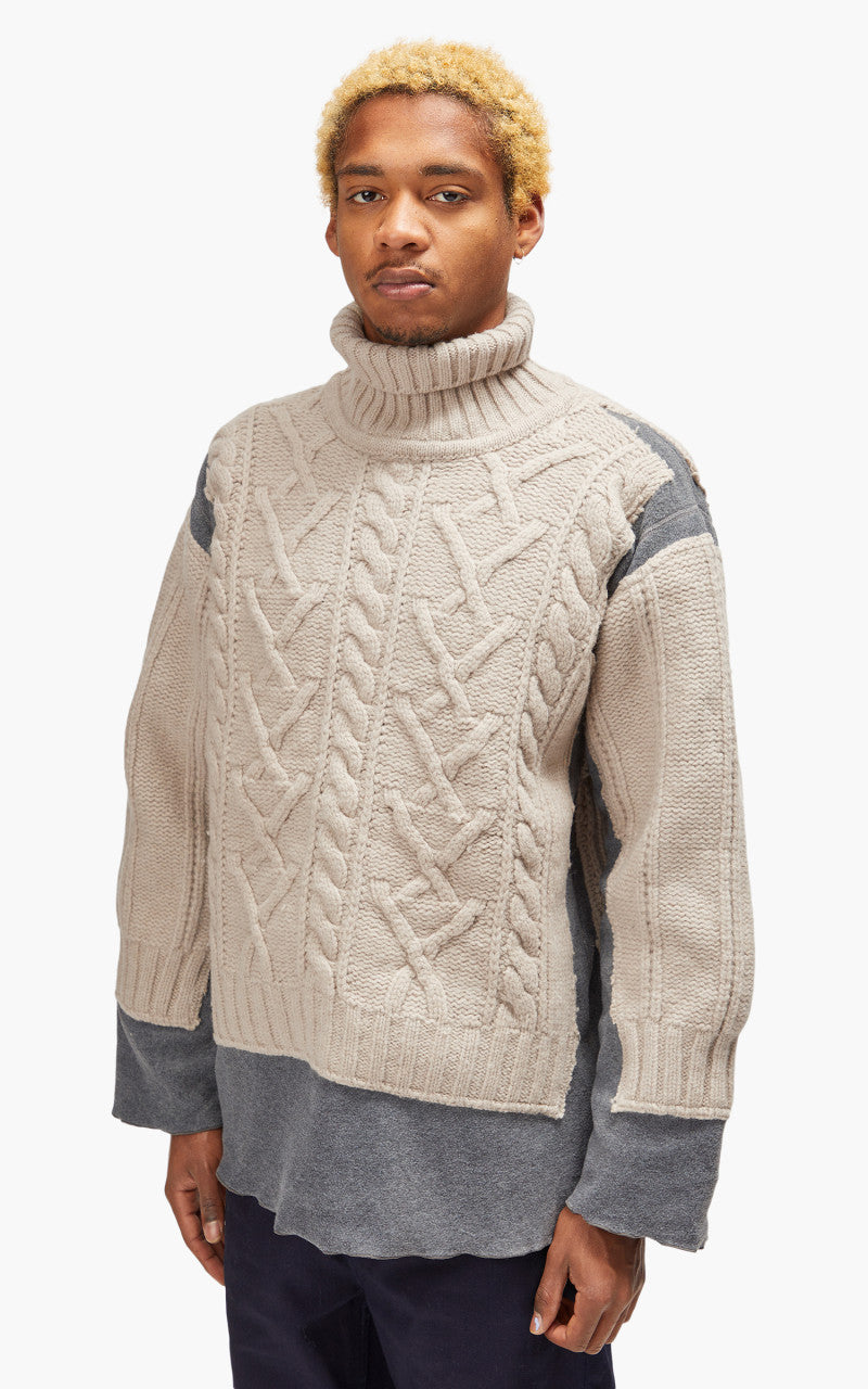 Needles Rebuild by Needles Fisherman Sweater Covered Grey Medium