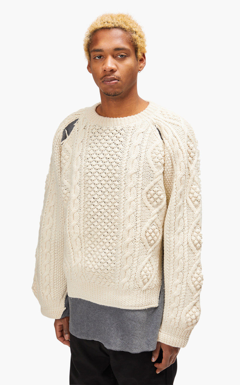 Needles Rebuild by Needles Fisherman Sweater Covered Grey Large