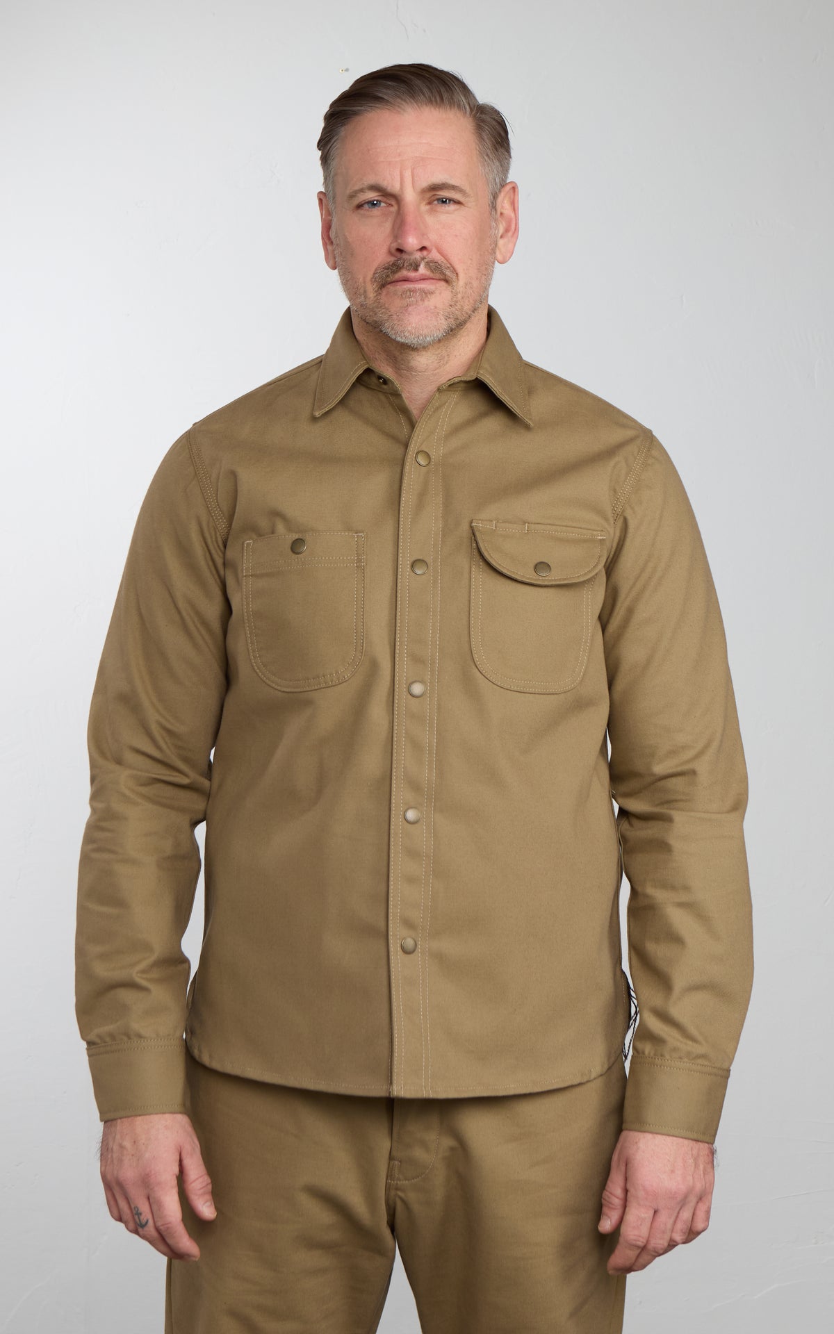 Rogue Territory Work Shirt Selvedge Canvas Dyed Khaki