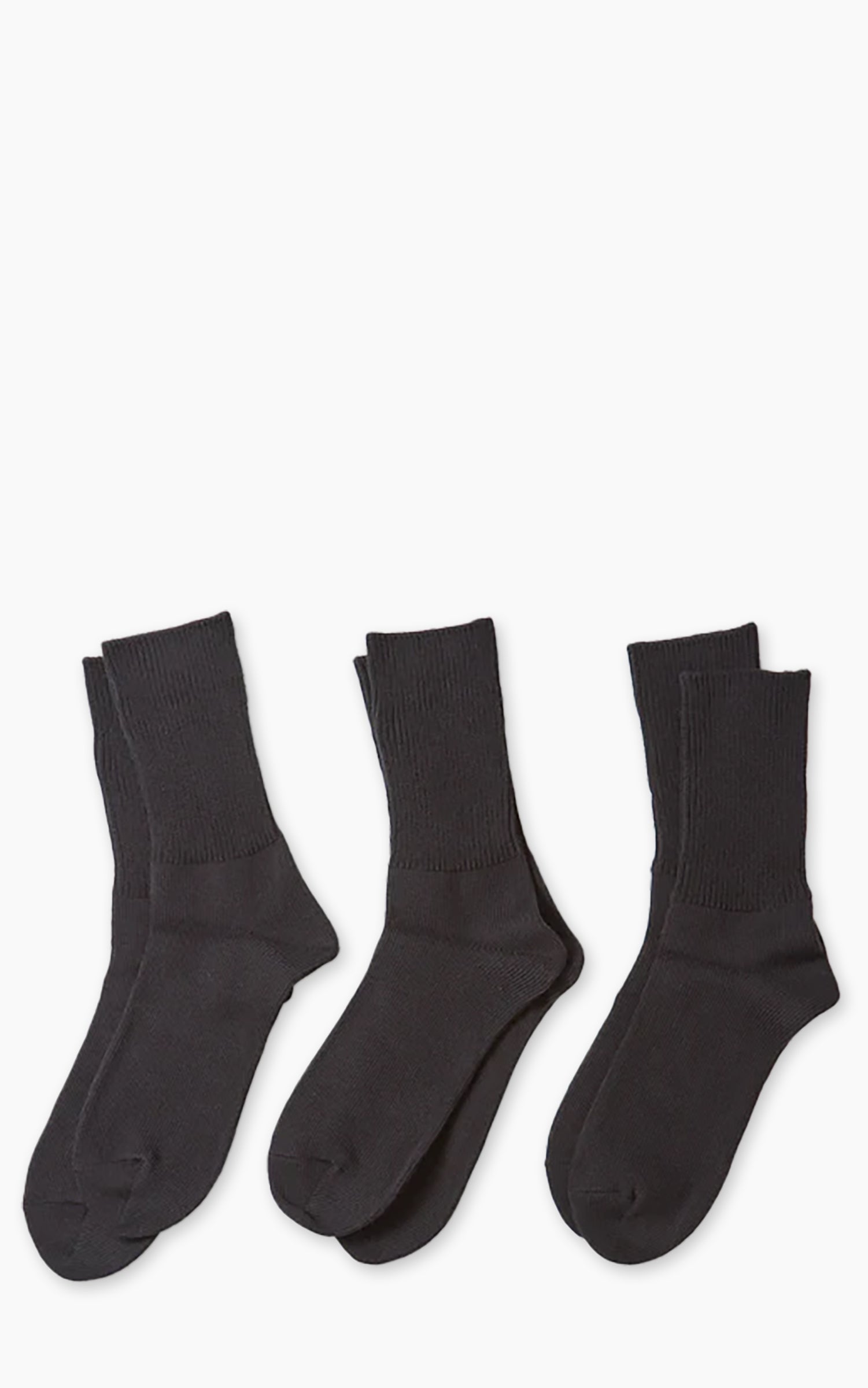 Rototo R1427 Organic Daily 3-Pack Ribbed Crew Socks Black