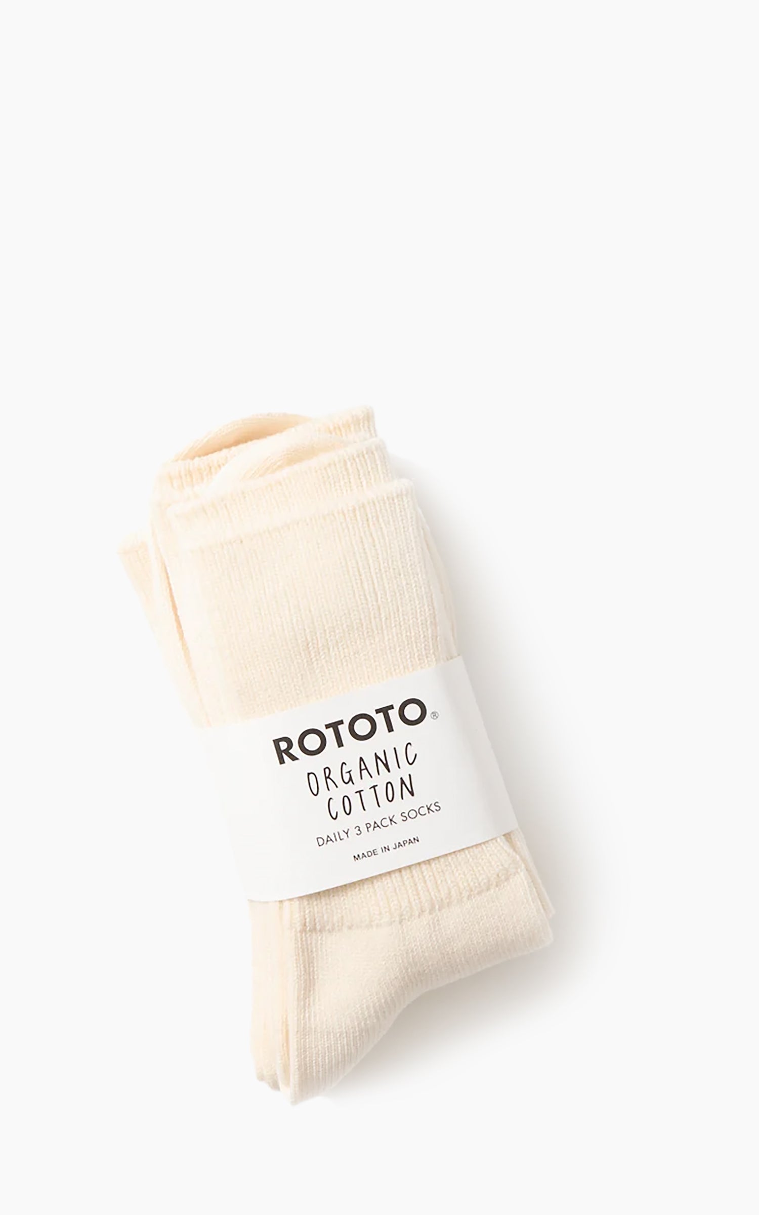 Rototo R1427 Organic Daily 3-Pack Ribbed Crew Socks Ivory
