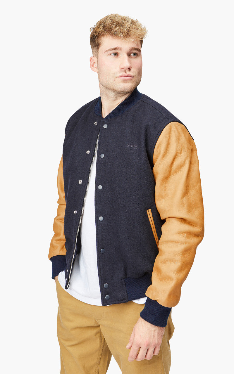 Schott NYC Varsity Jacket LCUSA Navy/Cognac