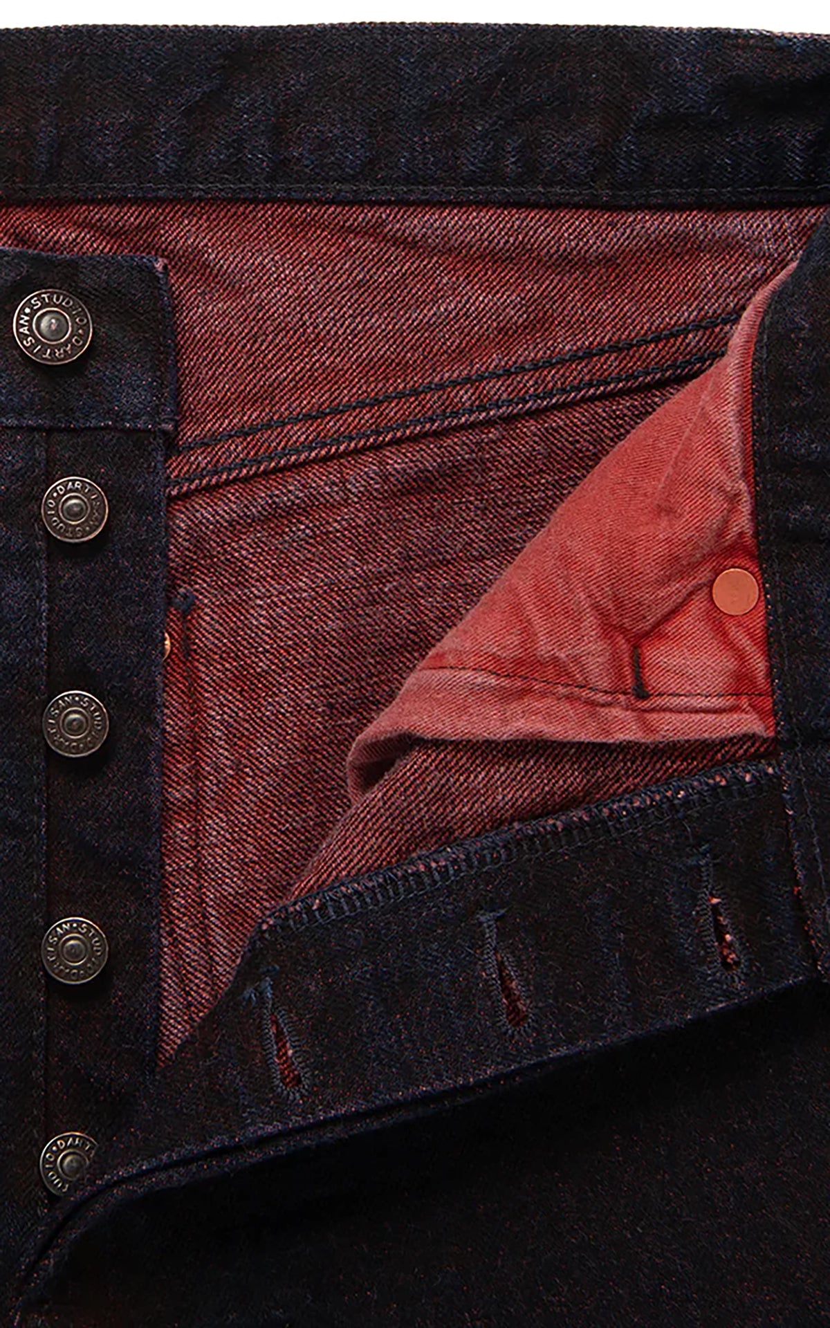 Studio D'Artisan D1908 „Bengala-Dye“ Relaxed Tapered Selvedge Jeans Indigo/Rot