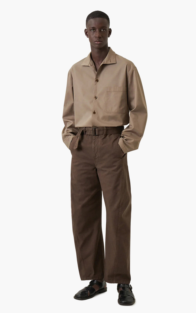 Lemaire Stand Collar Shirt Cotton Twill Squirrel
