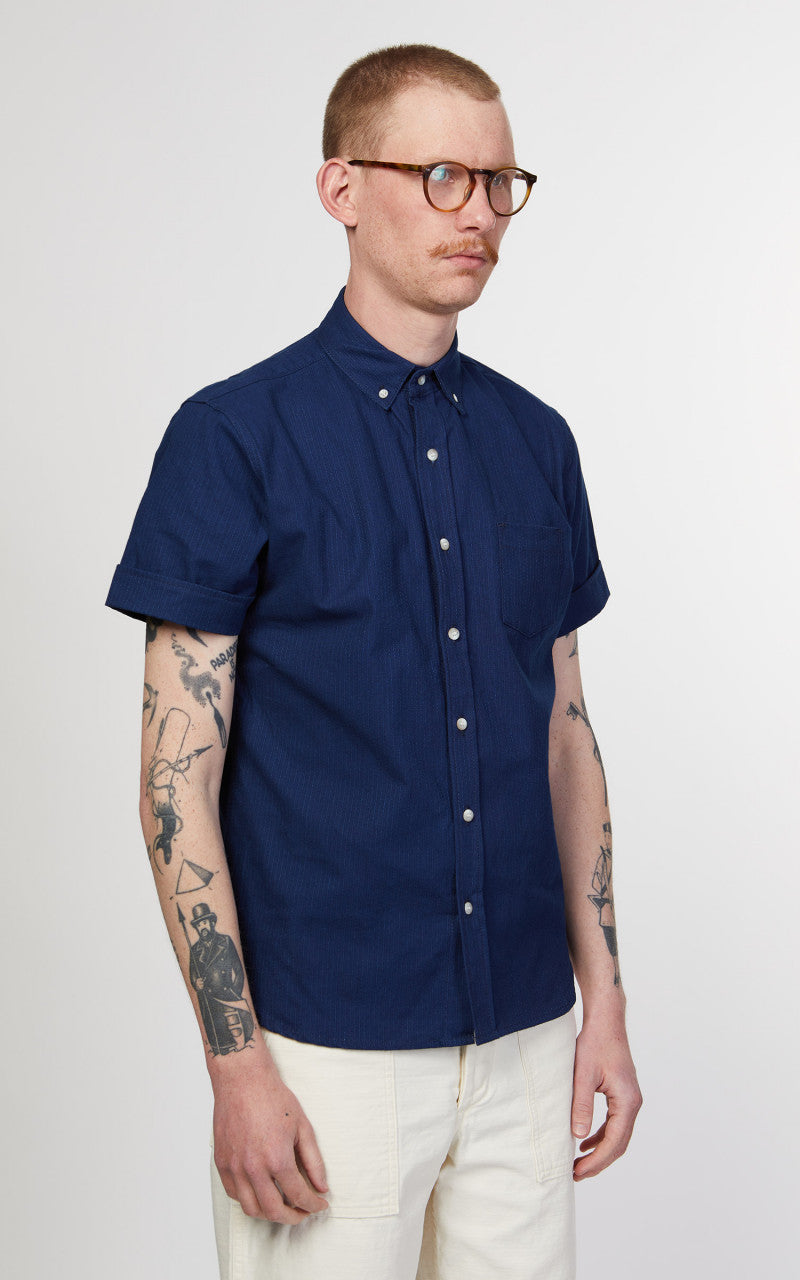 3sixteen Short Sleeve Button Down Shirt Sashiko Indigo