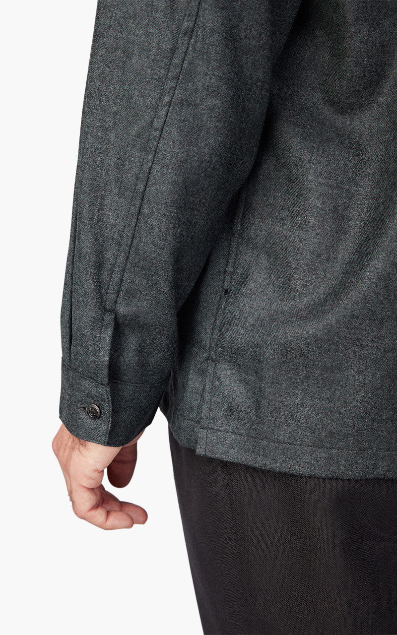Still By Hand Open Collar Wool Shirt Blue Charcoal