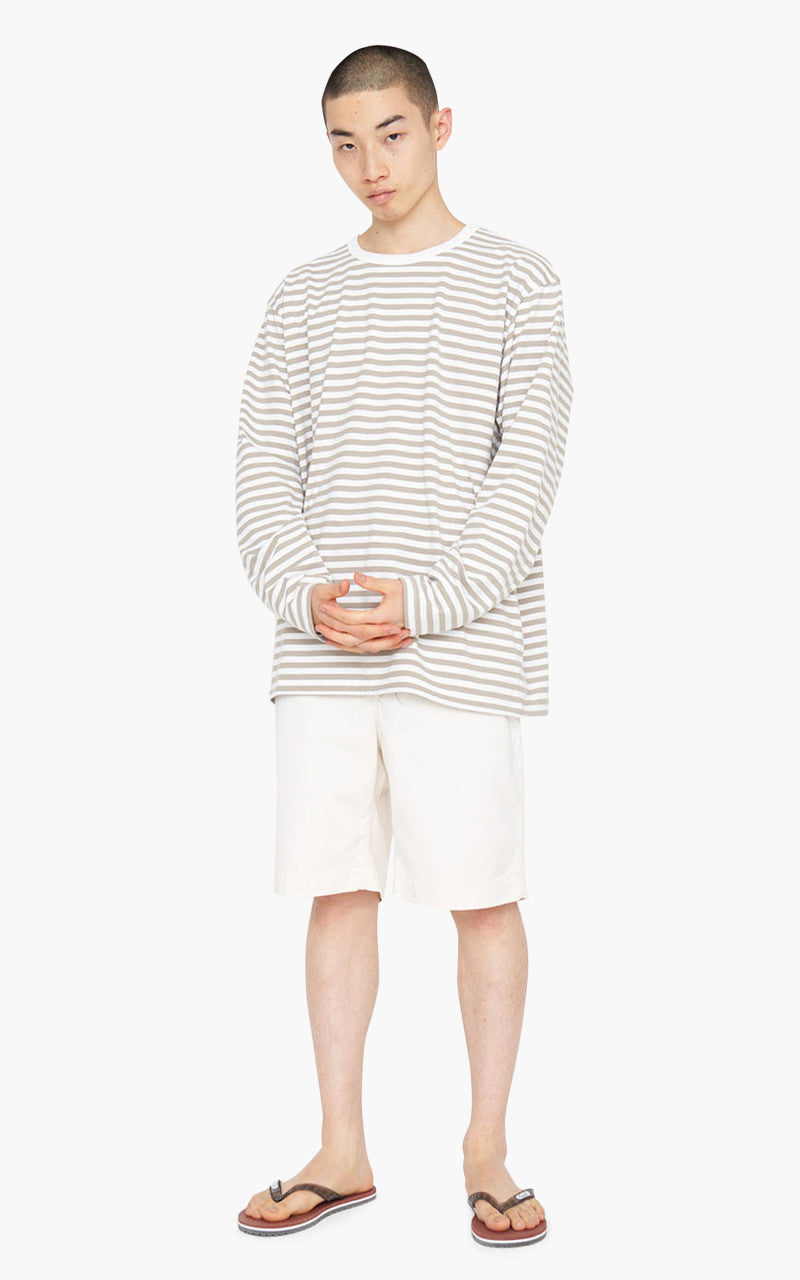 Nanamica COOLMAX Stripe Jersey L/S Tee Taupe/White