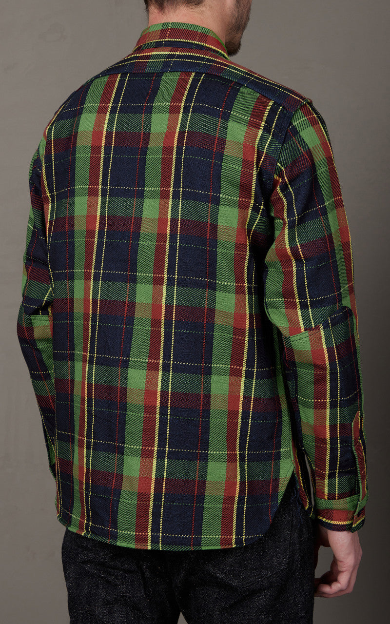 Samurai Jeans SIN23-01W Flannel Shirt Indigo Rope Dyed Green