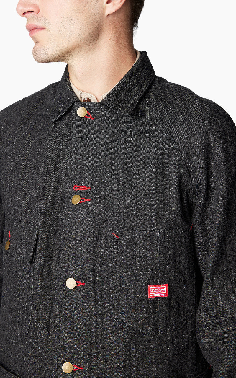 Samurai Jeans SWCCA-HB Chore Jacket Neppy HBT Black 13oz