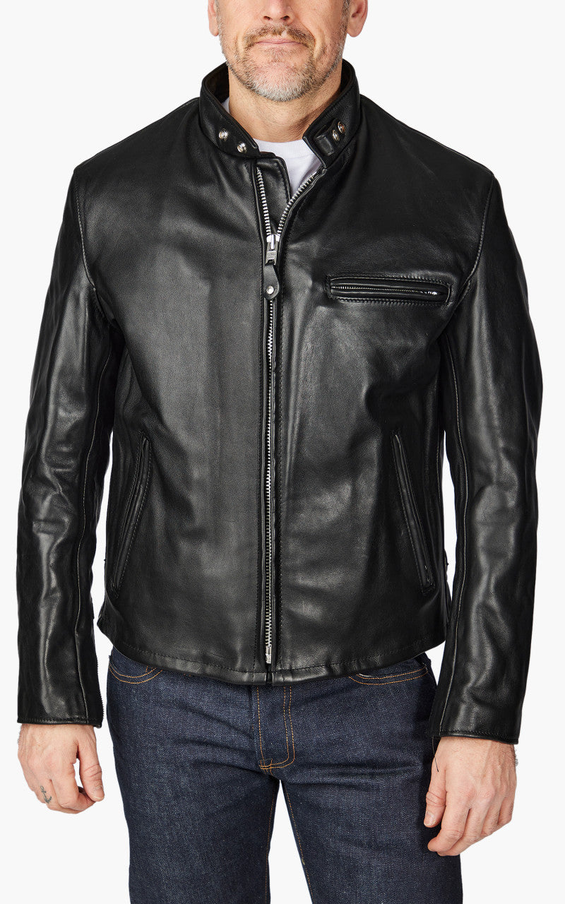 Schott NYC 141 Classic Cafe Racer Leather Motorcycle Jacket Black