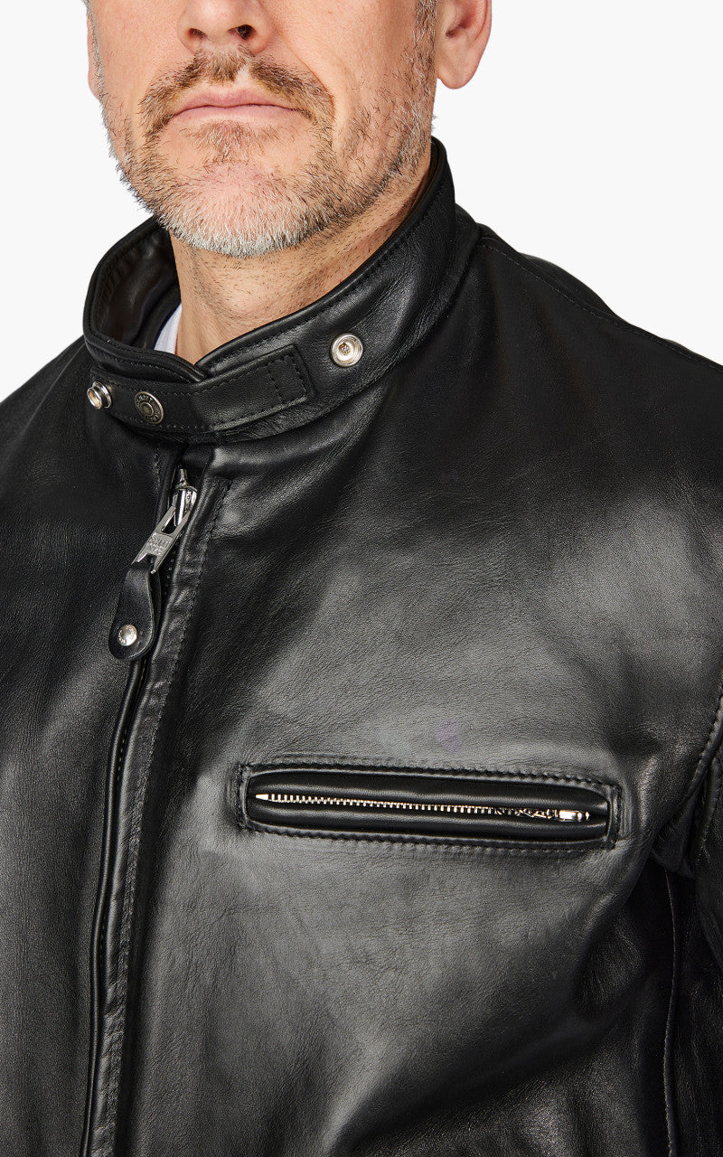 Schott NYC 141 Classic Cafe Racer Leather Motorcycle Jacket Black