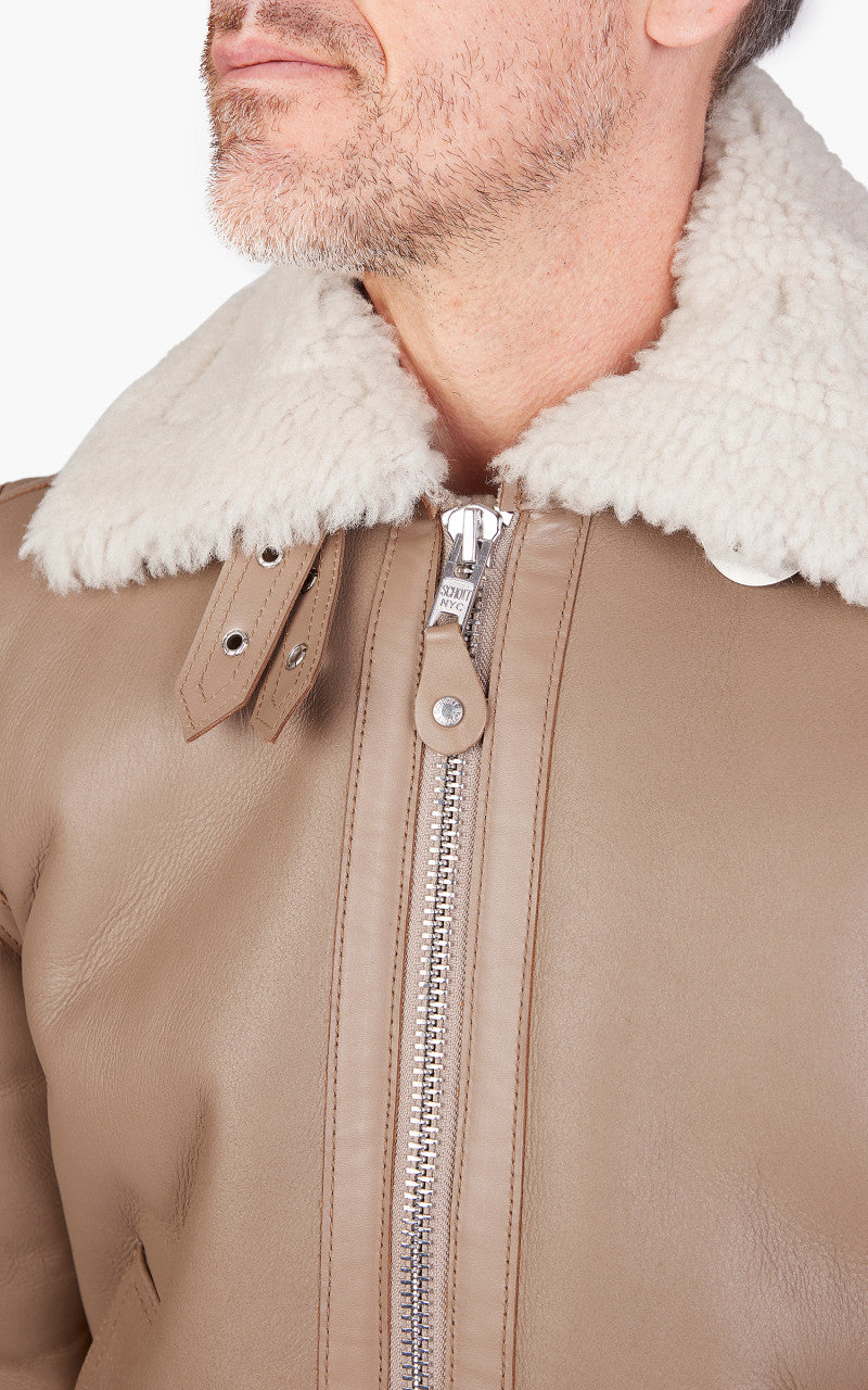 Schott NYC B-3 Bomber Jacket Sheepskin Leather Beige